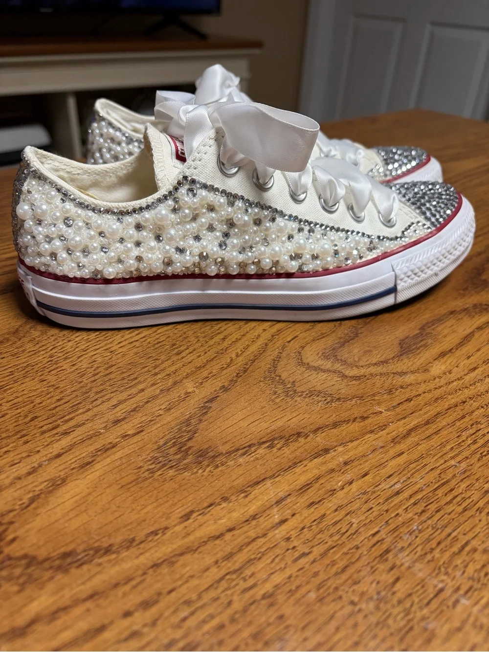Converse All Star custom pearl bling sneakers 7